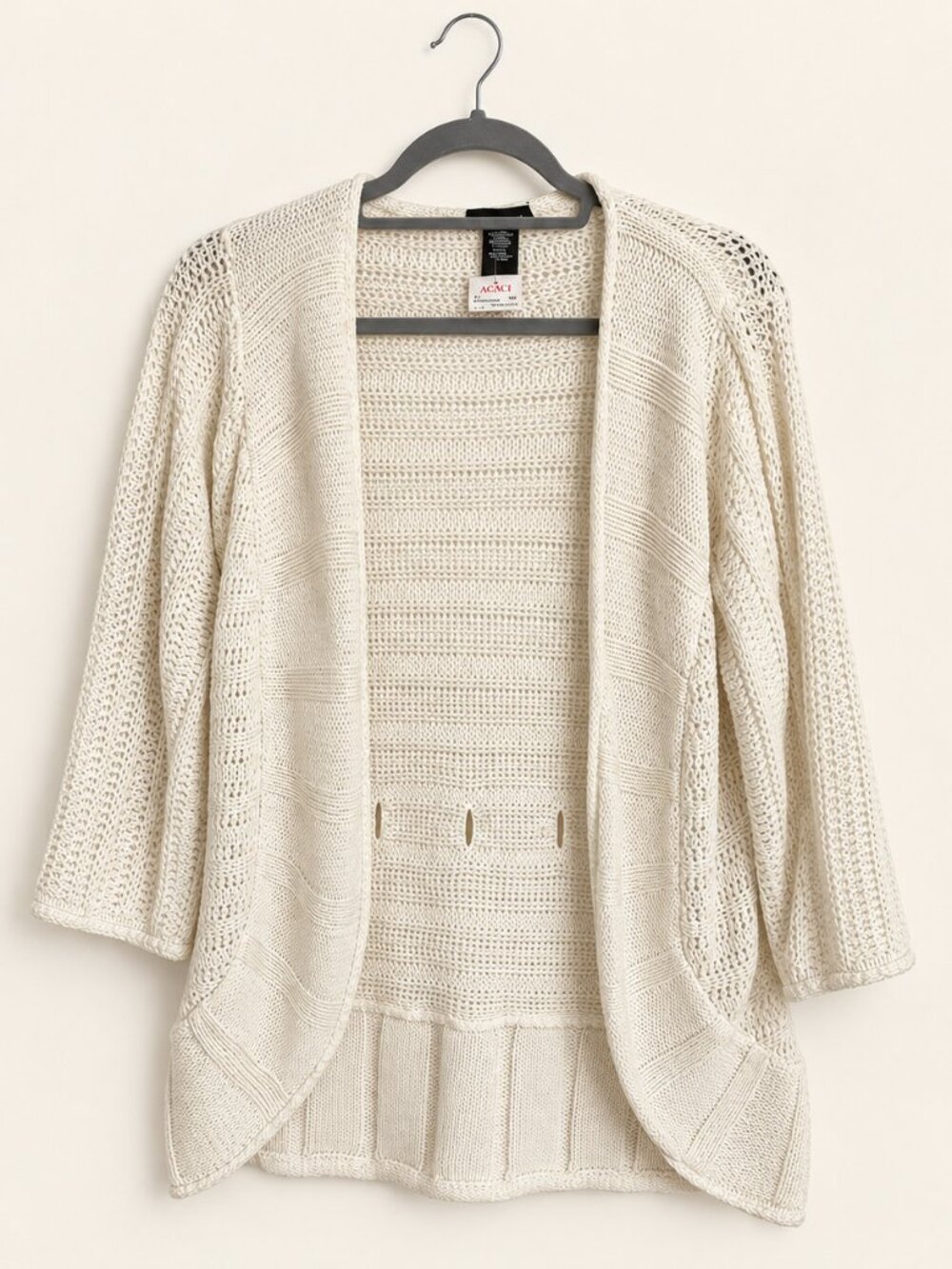 Sweater Project Cream Open Knit Open Front Cardigan Sweater L